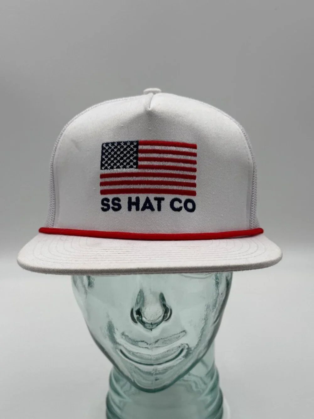 Southern Strings Hat Co Snapback Cap White Embroidered American Flag OS Adjust